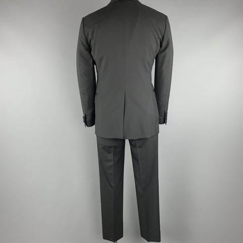 LANVIN Size 38 Black Satin Notch Lapel Two Piece Tuxedo