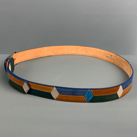 ETRO Size 36 Beige Multi-Color Woven Leather Belt