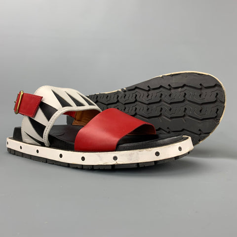 MARNI Taille 10 Sandales ceinturées en cuir rouge et blanc