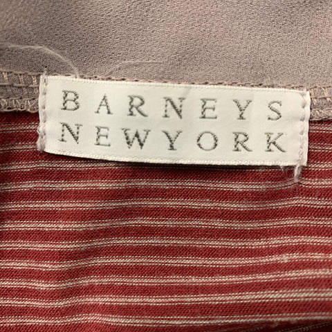 BARNEY'S NEW YORK Size M Burgundy Grey Stripe Tie Blouse