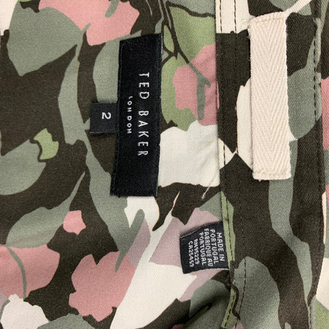 TED BAKER Size M Olive Brown Abstract Floral Cotton Long Sleeve Shirt