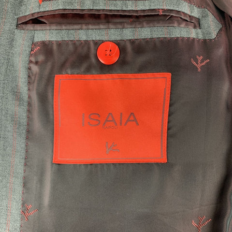 ISAIA Size 40 Regular Stripe Dark Gray Wool Notch Lapel Suit