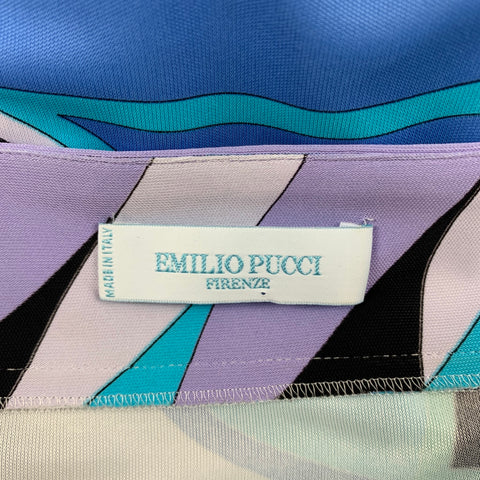 EMILIO PUCCI Size 6 Turquoise Purple Viscose Abstract Long Sleeve Dress Top
