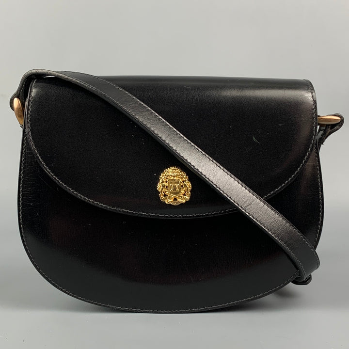 Vintage CELINE Black Leather Crest Saddle Handbag