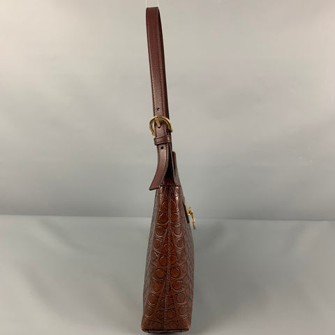 FERRAGAMO Brown Leather Embossed Shoulder Bag