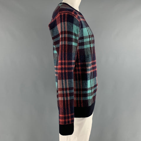 SCOTCH AND SODA Size XL Brown Blue & Red Plaid Knit Crew-Neck Sweater