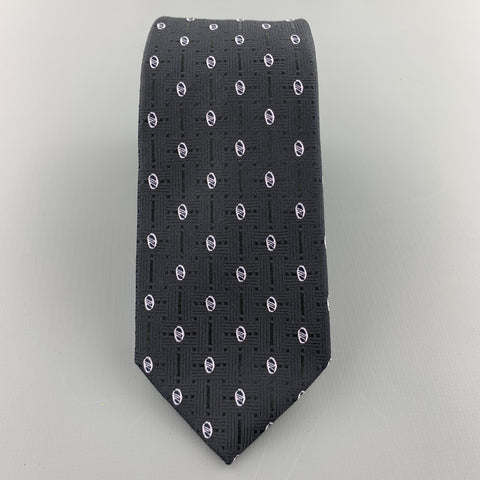 JOHN VARVATOS Oval Print Black Silk Skinny Tie