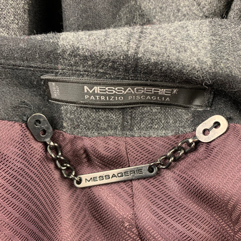 MESSAGERIE Size 36 Grey & Black Plaid Wool Blend Peak Lapel Sport Coat