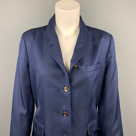 LUCIANO BARBERA Taille 12 Blazer court à revers cranté en soie marine
