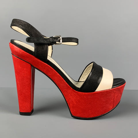 STUART WEITZMAN Talla 6 Sandalias de plataforma con bloques de color de cuero rojo negro blanco