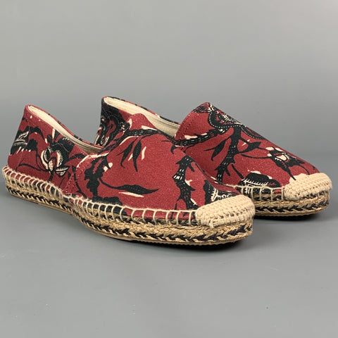 ISABEL MARANT Size 10 Burgundy & Black Canvas Espadrille Flats