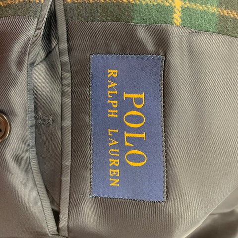 POLO by RALPH LAUREN Size 46 Green Navy Plaid Wool Cashmere Sport Coat