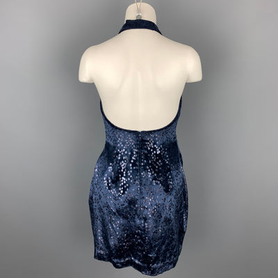 MICHAEL CASEY Size 6 Navy Dot Print Velvet Cocktail Open Back Mini Dress