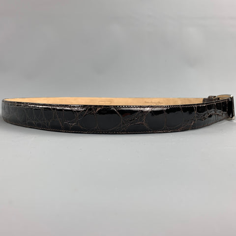 TARDINI Size 40 Black Textured Alligator Leather Belt