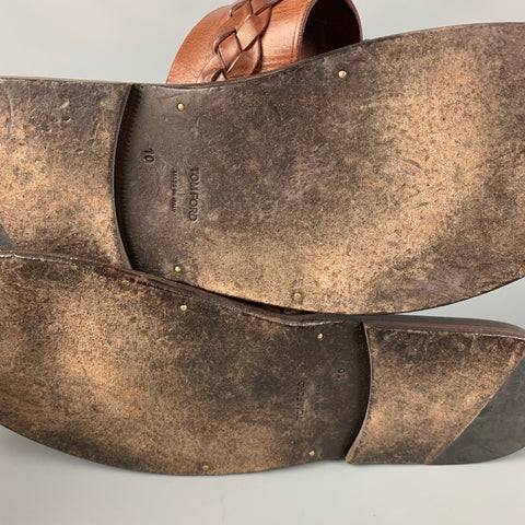 TOM FORD Size 10 Tan Braided Leather T-strap Sandals