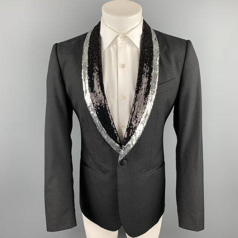 DOLCE & GABBANA Size 36 Regular Black Wool Blend Sequined Shawl Lapel Tuxedo