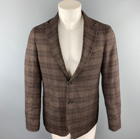 EREDI PISANO Size 40 Brown Plaid Peak Lapel Sport Coat