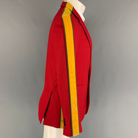 D. GNAK Size 38 Red Yellow Color Block Wool Blend Notch Lapel Sport Coat