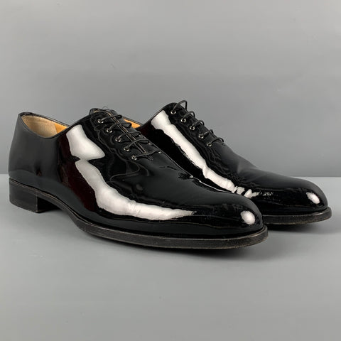 A. TESTONI Size 10 Black Patent Leather Lace Up Shoes