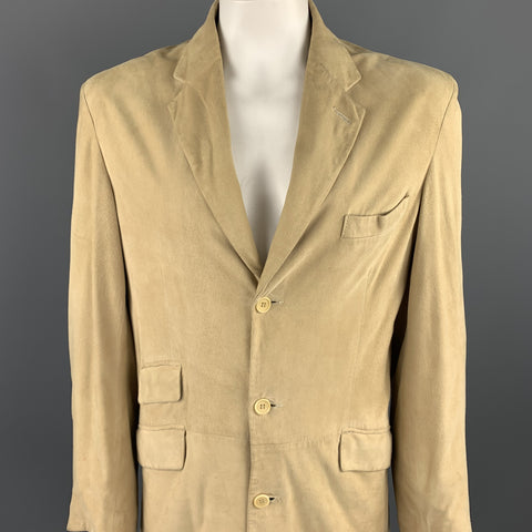 FACONNABLE Size L Khaki Suede Notch Lapel Coat