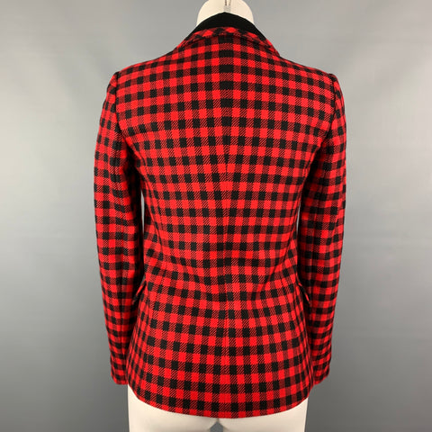 LOVE MOSCHINO Size 4 Red & Black Gingham Wool Rhinestone Jacket