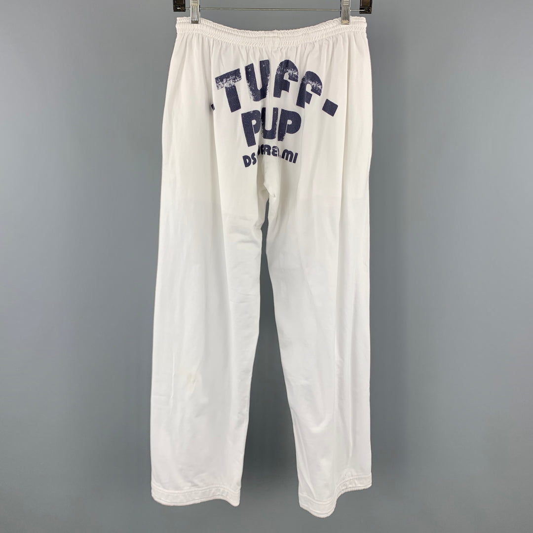 DSQUARED2 Size 30 Tuff Pup White Cotton Graphic Sweatpants