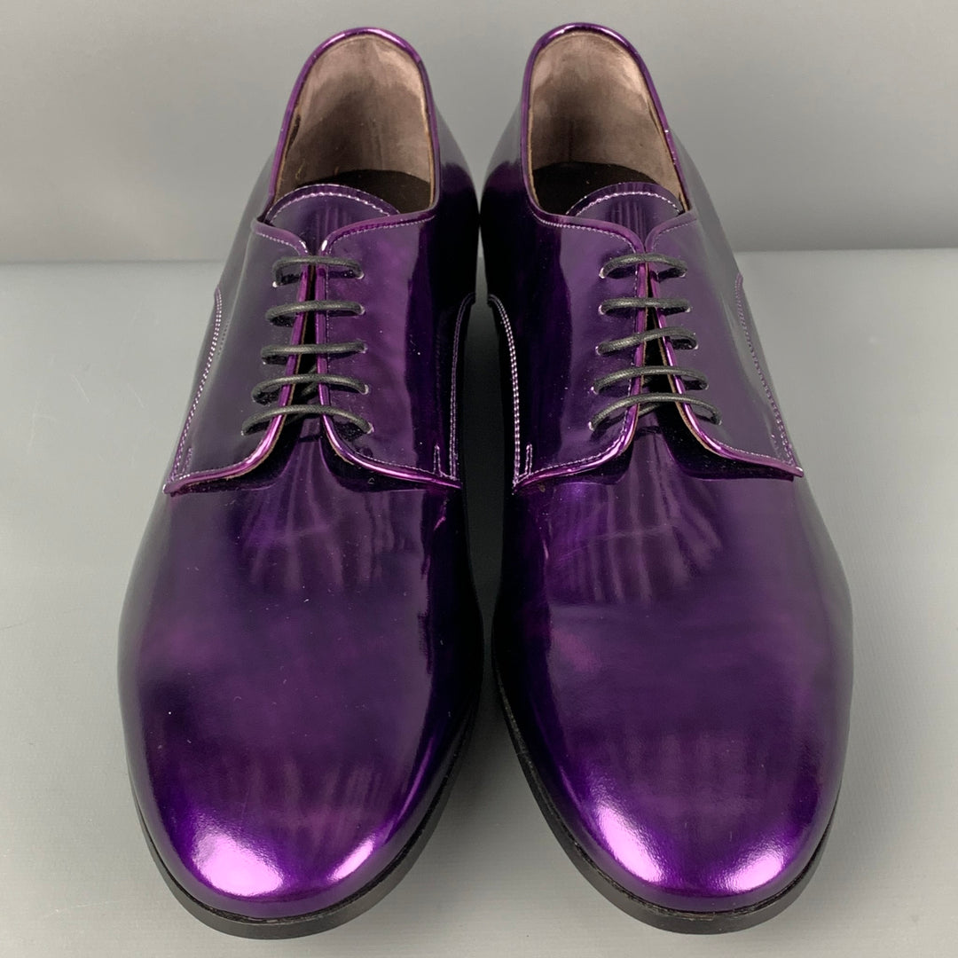 LANVIN Size 8.5 Purple Metallic Leather Lace Up Shoes