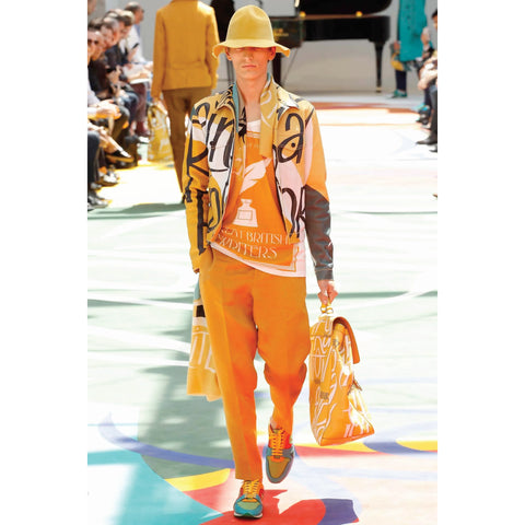BURBERRY PRORSUM Spring 2015 Size 38 Antique Yellow Book Cover Print Leather Buttoned Jacket