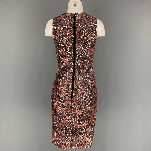 ALICE + OLIVIA Size 2 Copper Black Nylon Sequined Shift Dress