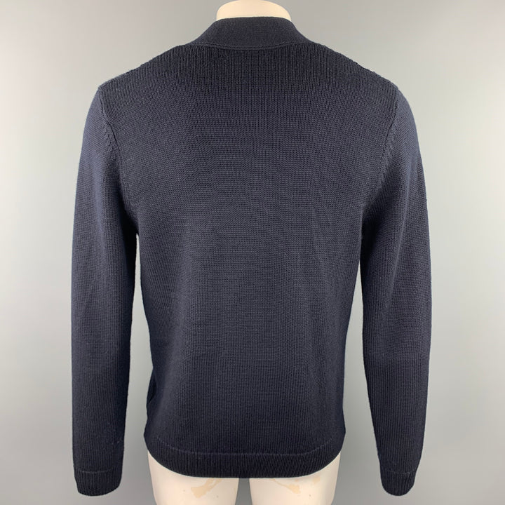 SANDRO Size XXL Navy Knitted Merino Wool Buttoned Cardigan Sweater