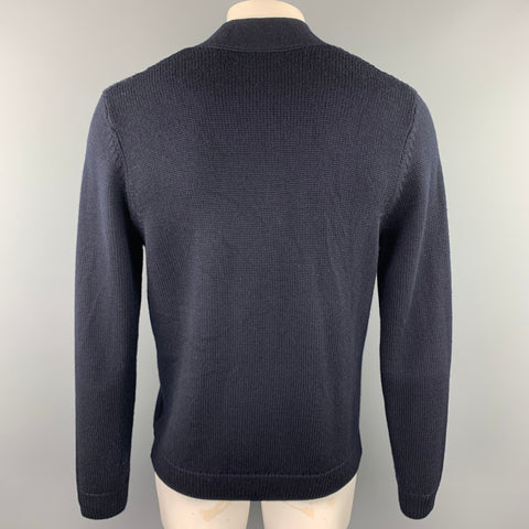 SANDRO Size XXL Navy Knitted Merino Wool Buttoned Cardigan Sweater