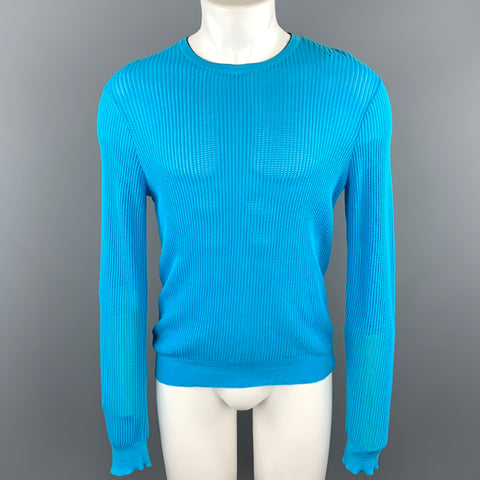 CALVIN KLEIN COLLECTION Size S Aqua Mesh Cotton Crew-Neck Pullover
