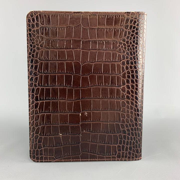 GUMP'S Embossed Brown Leather Book Case / Writing Folder