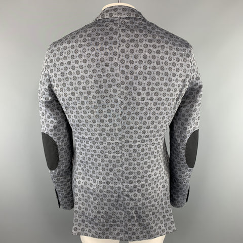 MICHAEL BASTIAN Size 40 Grey Print Linen Peak Lapel Sport Coat
