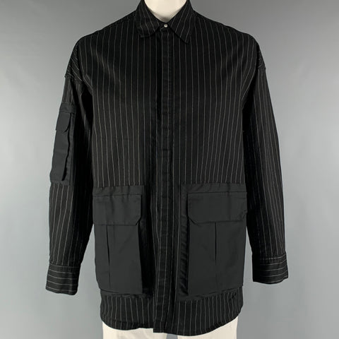 DANKE SCHON Size XXL Black White Stripe Cotton Long Sleeve Shirt