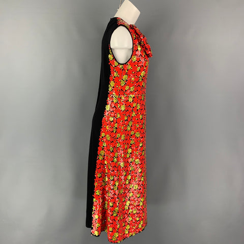 MARC JACOBS Size 4 Orange Black Gold Polyester Blend Sequined Shift Dress