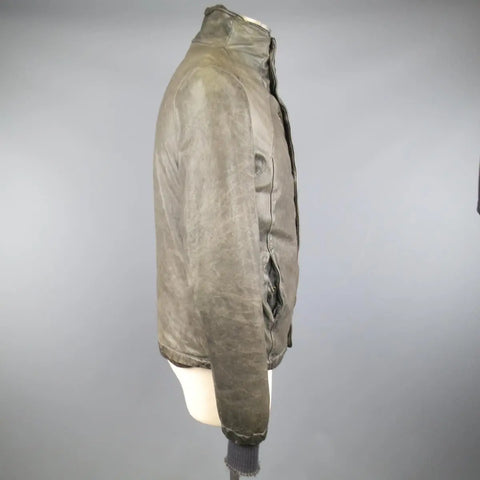 GIORGIO BRATO 38 Taupe Distressed Leather & Silk High Collar Jacket GIORGIO BRATO