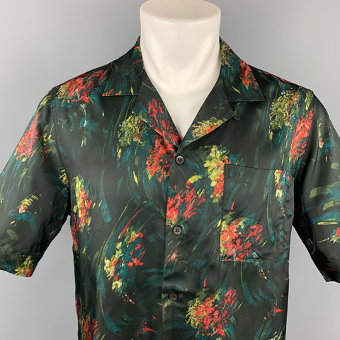 DRIES VAN NOTEN S/S 20 Size S Black & Red Print Viscose Camp Short Sleeve Shirt
