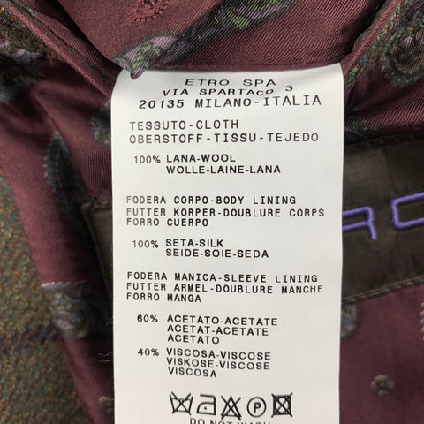 ETRO Size 38 Olive Window Pane Wool Sport Coat