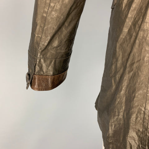 JOHN VARVATOS Size 40 Olive Linen Blend Belted Trenchcoat