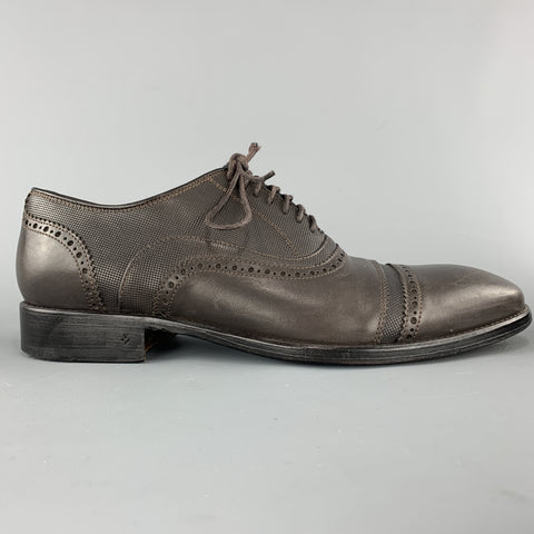 JOHN VARVATOS Size 11 Brown Textured Leather Cap Toe Lace Up