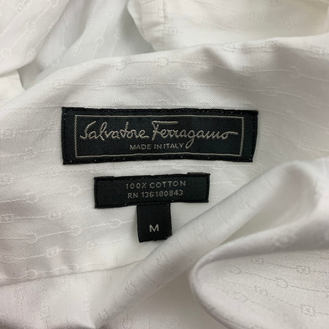 SALVATORE FERRAGAMO Size M White Cotton Button Up Long Sleeve Shirt