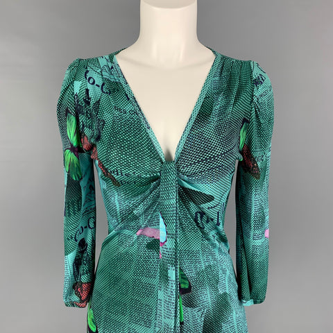 Blusa vintage JOHN GALLIANO talla XS multicolor viscosa gaceta periódico
