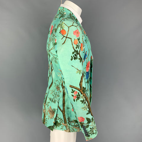 GUCCI SS 16 Size 40 Blue Multi-Color Floral Cotton Notch Lapel Sport Coat