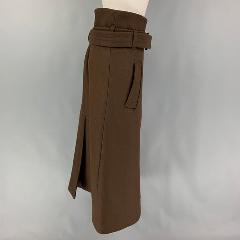 THE ROW Taille XS Jupe paperbag ceinturée Benito en laine et polyamide marron