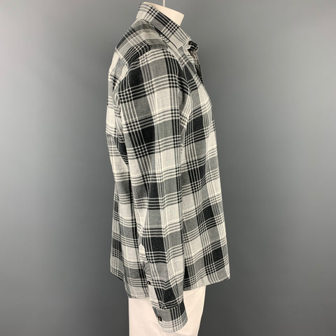 ERMENEGILDO ZEGNA Cashco Size XL Light Gray Plaid Button Up Long Sleeve Shirt