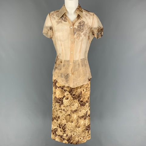 DOLCE & GABBANA Size 6 Beige Brown Silk Floral Pencil Skirt Set