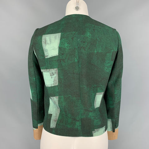 AKRIS Size 4 Green & Light Blue Wool Color Block Jacket