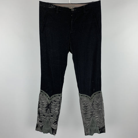GAULTIER 2 by JEAN PAUL GAULTIER Size M Black Mixed Materials Velvet Button Fly Casual Pants
