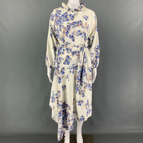 VETEMENTS par Demna Gvasalia Taille S Blanc Bleu Floral Polyester Wrap Robe Longue